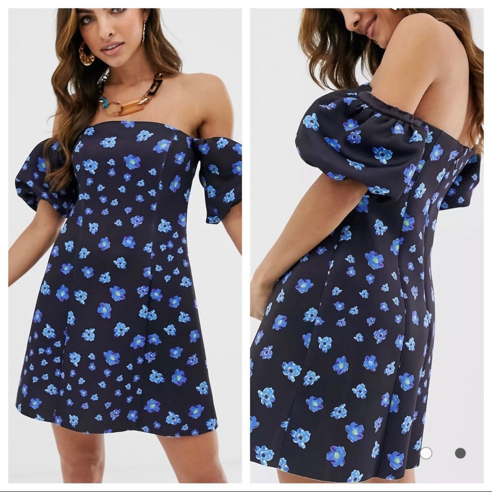 COPY - ASOS DESIGN ditsy floral puff sleeve mini skater dress